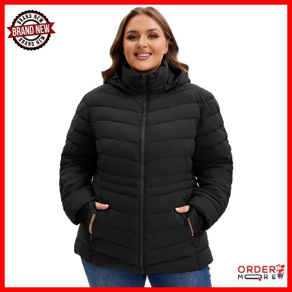 Plus Size Puffer Jacket Hooded Lightweight Windproof Winter Coat